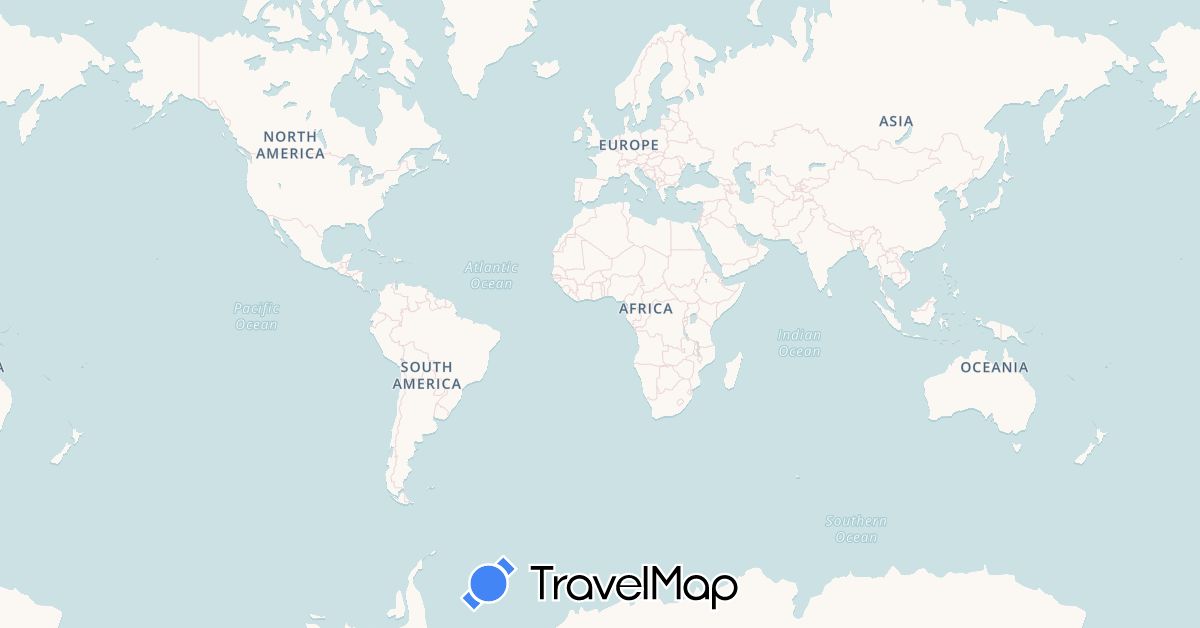 TravelMap itinerary: driving, plane, boat in United Arab Emirates, Angola, Benin, Botswana, Democratic Republic of the Congo, Republic of the Congo, Côte d'Ivoire, Cameroon, Spain, France, Ghana, Gambia, Guinea, Greece, Guinea-Bissau, Iraq, Italy, Jordan, Kenya, Lesotho, Morocco, Mauritania, Malawi, Mozambique, Namibia, Nigeria, Oman, Rwanda, Saudi Arabia, Senegal, Syria, Swaziland, Togo, Turkey, Tanzania, Uganda, South Africa, Zambia, Zimbabwe (Africa, Asia, Europe)